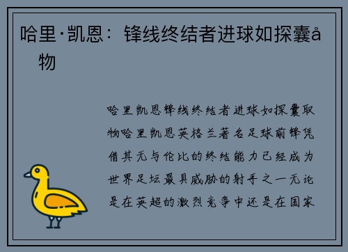 哈里·凯恩:锋线终结者进球如探囊取物 哈里·凯恩:锋线终结者进球如探囊取物
